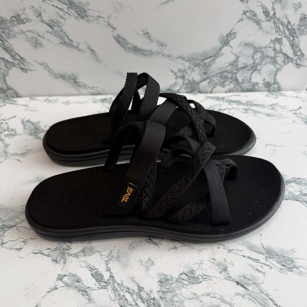 Teva Women 9 Voya Zillesa Sandal Strappy Shoe Black Stretch Slip On Open Toe